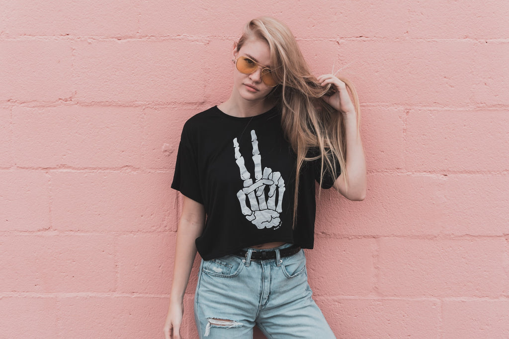 woman wearing graphic shirt