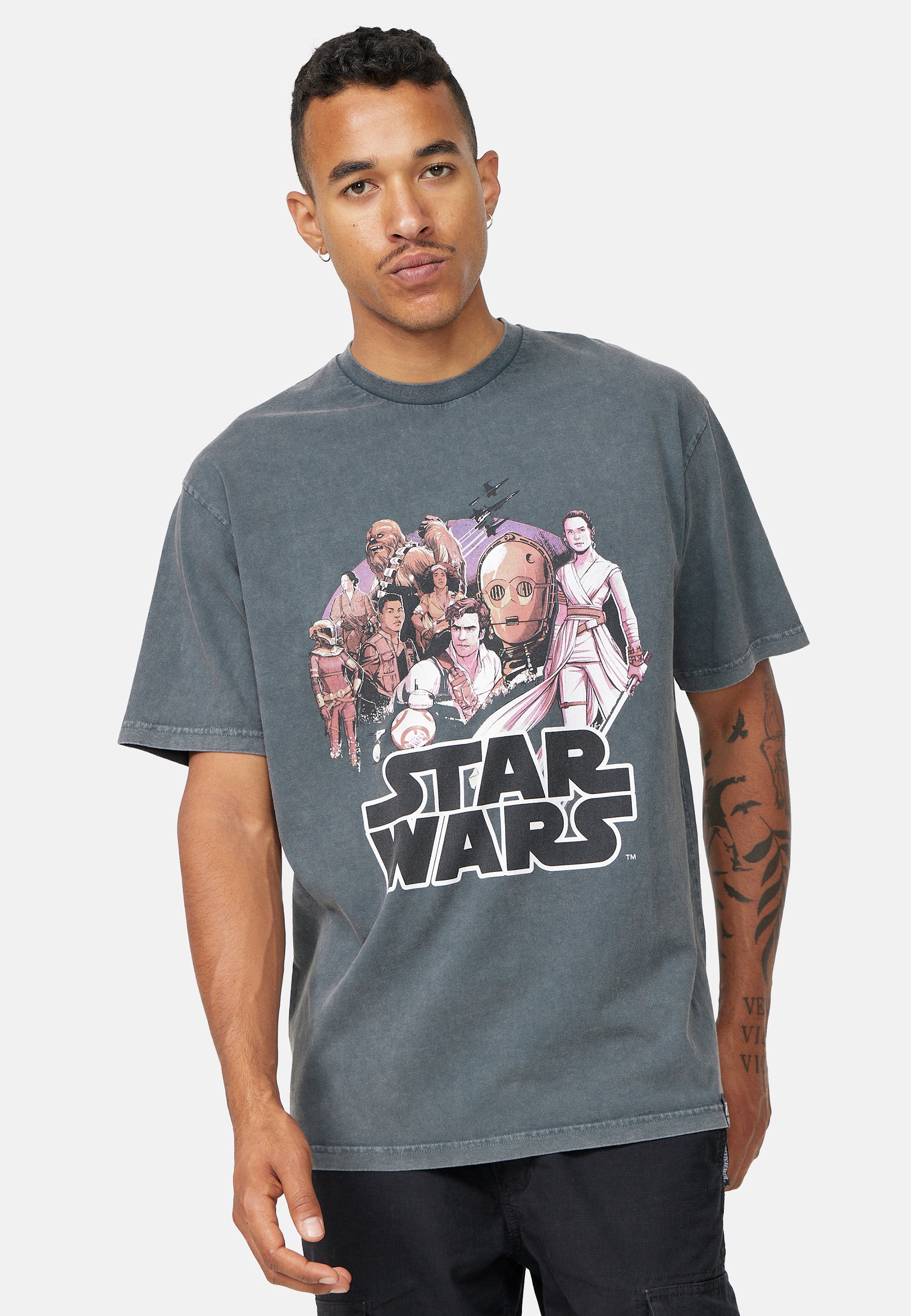 Unisex Star Wars Group Image Relaxed Washed Black T-Shirt
